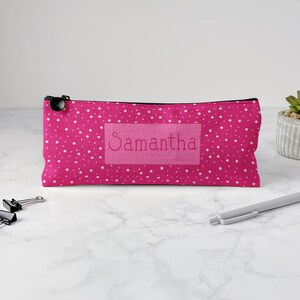 Personalized Pencil Case, Kids Pencil Pouch for School, Back to School Supplies, Kids Custom School Supplies, Art Supply Bag, Pink Polka Dot