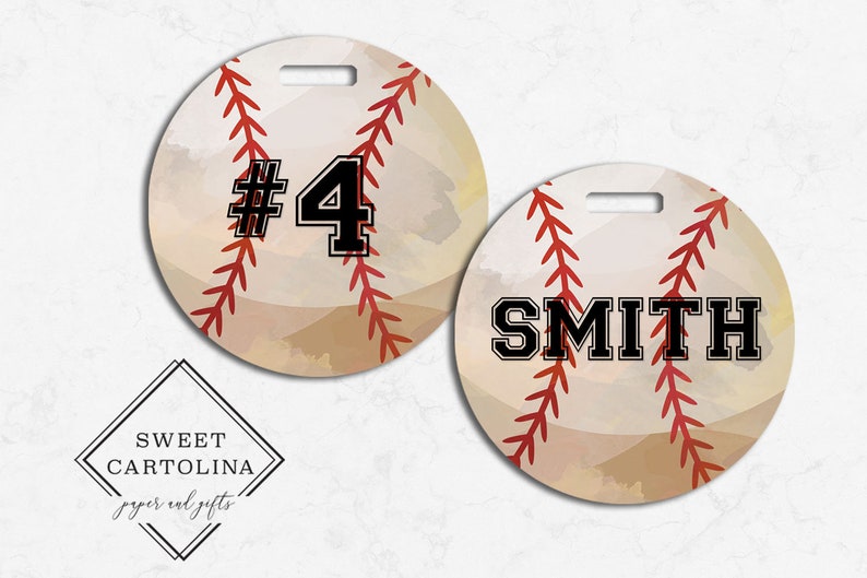 Baseball Luggage Tag Personalized Bag/Luggage Tag Kids Backpack Tag Sports Bag Tag Sports Team Bag Tags Watercolor Baseball image 1