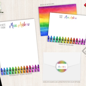 Ensemble de papeterie personnalisée | Jeu de cartes de correspondance plates | Bloc-notes personnalisé cadeau pour professeur | Ensemble de papeterie personnelle pour professeur | Crayon de couleur