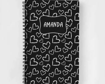 Personalized Spiral Notebook | Personalized Journal | Feminine Stationery | Personalized Rainbow Notebook | Black and White Hearts