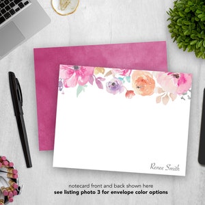 Ensemble de papeterie personnalisée | Jeu de cartes de correspondance plates | Cartes de correspondance prédécoupées | Papeterie personnelle | pour notes floral aquarelle | Lot de 12
