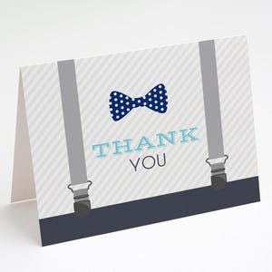 Little Man Thank You Cards | Bow Tie and Suspenders Notecards | Bow Tie Stationery | Folded Card | Blank Thank You Card