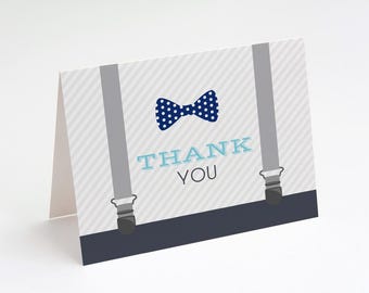 Little Man Thank You Cards | Bow Tie and Suspenders Notecards | Bow Tie Stationery | Folded Card | Blank Thank You Card