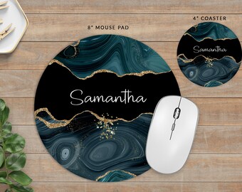 Malachite Geode Agate Mousepad | Mousepad and Coaster Set | Personalized Home Office | Work from Home | Custom Desk Set | Geode |  Agate