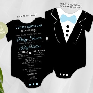Tuxedo Baby Shower Invitation | Baby Blue Tux Shower Invite | Little Gentleman | Formal Baby Shower | Printed Invitation | Baby Bodysuit