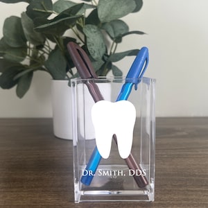 Porte-crayons personnalisé, Cadeau médecin personnalisé, Appréciation du dentiste, Organiseur de bureau, Porte-stylo en acrylique, Dentiste