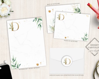 Personalized Stationery Set | Flat Notecard Set | Personalized Notepad | Greenery Personal Stationery Set | Greenery and Gold Monogram