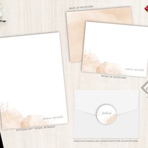Personalized Stationery Set | Flat Notecard Set | Personalized Notepad | Watercolor Personal Stationery Set | Splash of Beige