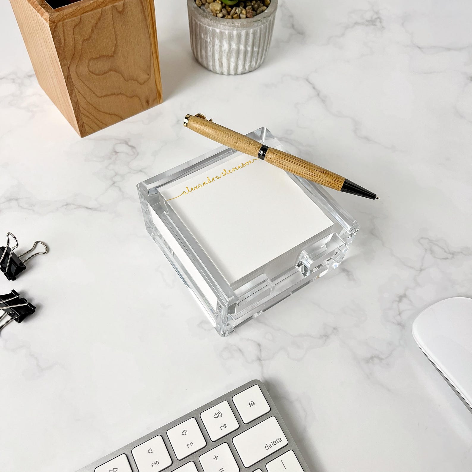 Personalized Notepad With Acrylic Holder, Custom Stationery Gift, Memo ...