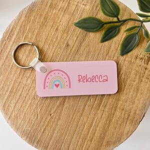 Personalized Keychain | Kids Keychain | Kids Lunchbox Tag | Custom Key Chain | Custom Lunchbox Tag | Name Key Chain | Pretty Pink Rainbow