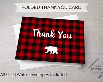 Lumberjack Thank You Cards |  Flannel Lumberjack Notecards | Rustic Stationery | Folded Card | Blank Thank You Card