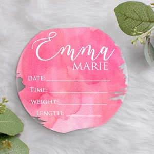 Acrylic Birth Announcement Sign, Newborn Baby Hospital Sign, Birth Stats Sign, Name Acrylic Sign, Baby Photo Prop, Watercolor