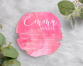 Acrylic Birth Announcement Sign, Newborn Baby Hospital Sign, Birth Stats Sign, Name Acrylic Sign, Baby Photo Prop, Watercolor