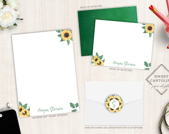 Personalized Stationery Set | Flat Notecard Set | Personalized Notepad | Floral Personal Stationery Set | Garden of Sunflowers