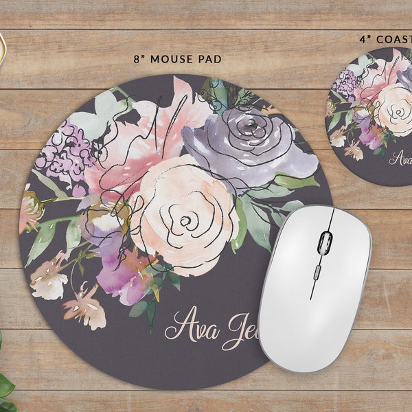 Personalized Desk Set | Mousepad and Coaster Set | Personalized Home Office | Work from Home | Custom Desk Set | Watercolor Doodles