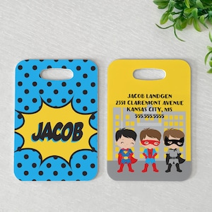 Luggage Tag | Personalized Bag/Luggage Tag | Kids Backpack Tag | Diaper Bag Tag | Custom Bag Tag | Travel Accessory | Superhero Theme Blue