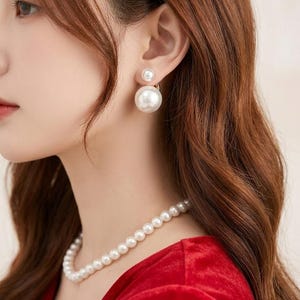 Franska eleganta dubbelsidiga pärlörhängen, lyxiga örhängen fram och bak, eleganta mångsidiga smycken för kvinnor
