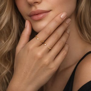 Kinitial Minimalist Stackable Rings, 18K Gold Plated, Adjustable Size, Designer Jewelry