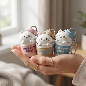 Cat Coffee Cup Keychain 3D Model STL File