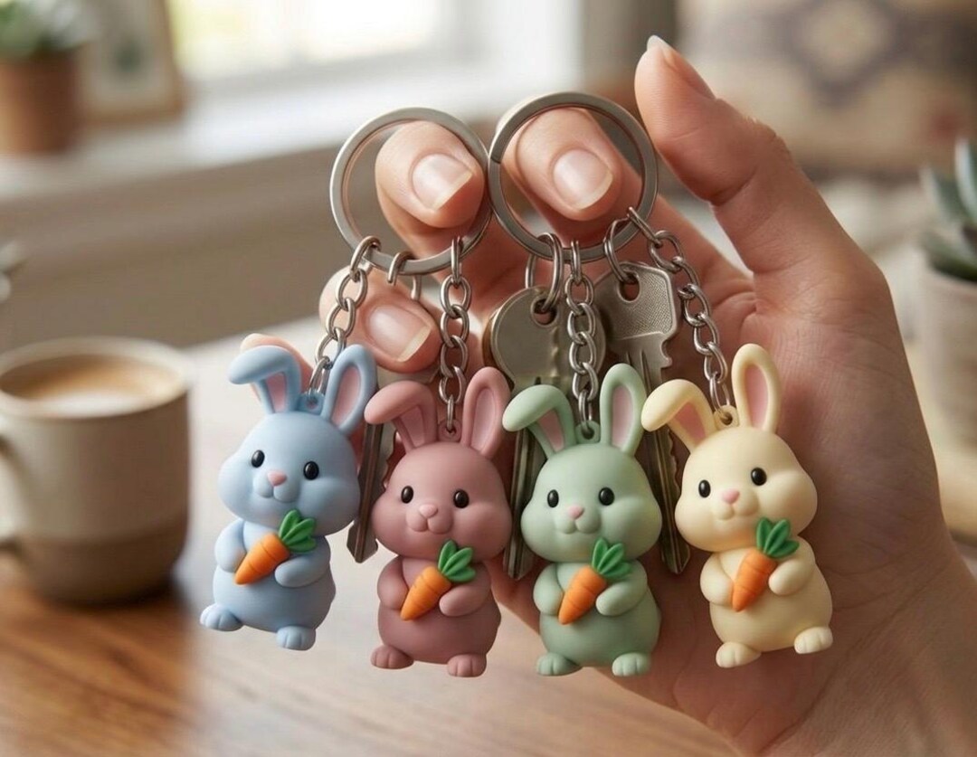 Dvas Rabbit Keychain 3D Printable Rabbit Keychain STL File – Bunny Keyring Model for DIY ...