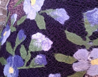 バイオレットナイトモヘアショール、ハンドメイドニットラップ、ふわふわ、ソフトなレディースショール