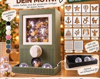 Kapselautomat in Wunschfarbe & Wunschmotiv | 28 mm Kapseln | optional mit Auffangschale | Hochzeit Geburtstag Adventskalender Kapselmaschine