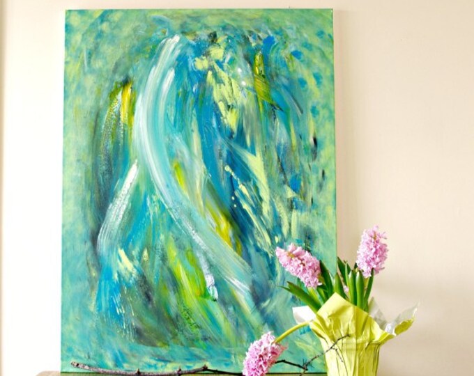 Large Abstract Wall Art Blue&green Modern Abstract Painting Etsy