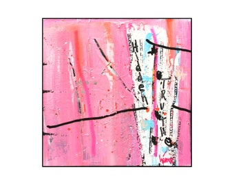 Original canvas art, small pink abstract, raw artwork, 10x10"
