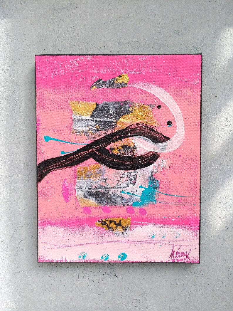 Vibrant pink art \u2022 small original artwork \u2022 small bold abstract painting on canvas \u2022 Title AN AWAKENING