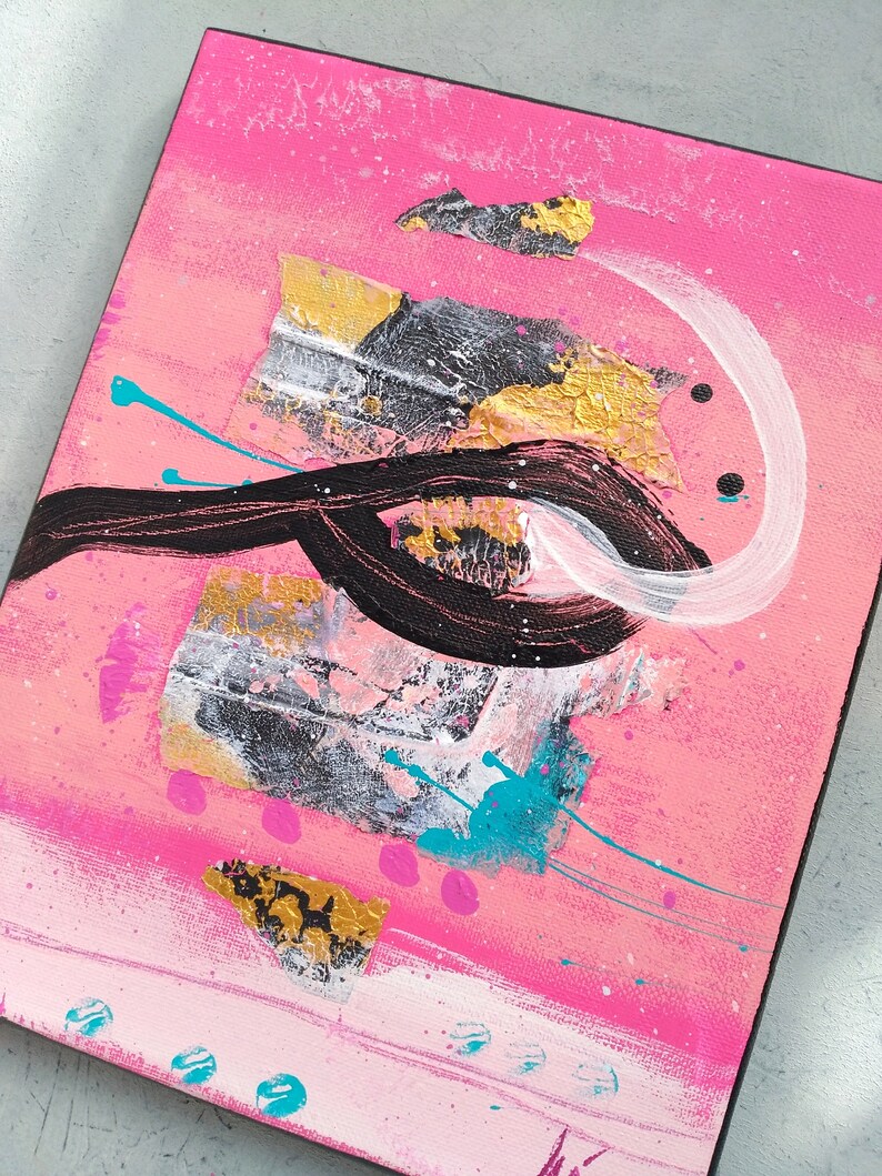 Vibrant pink art \u2022 small original artwork \u2022 small bold abstract painting on canvas \u2022 Title AN AWAKENING
