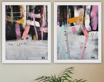 Set of 2 large abstract paintings, unframed artwork, modern wall decor, original on paper, 18x24 inch each