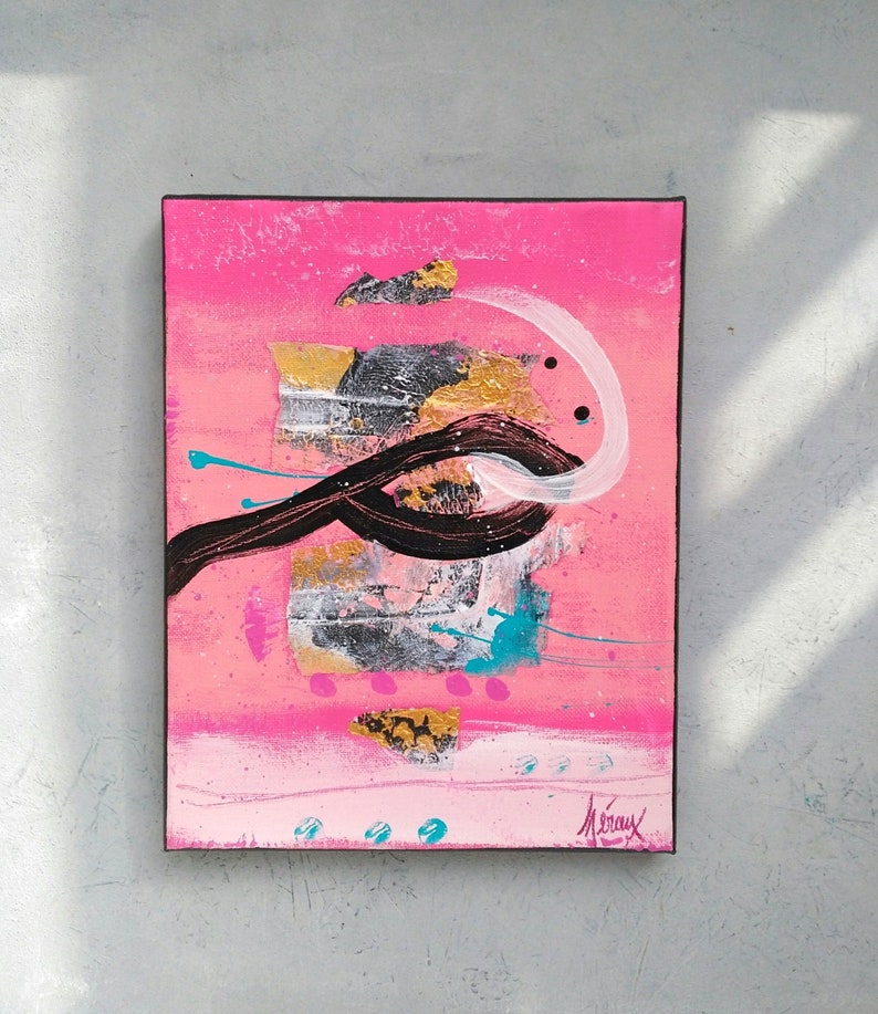 Vibrant pink art \u2022 small original artwork \u2022 small bold abstract painting on canvas \u2022 Title AN AWAKENING