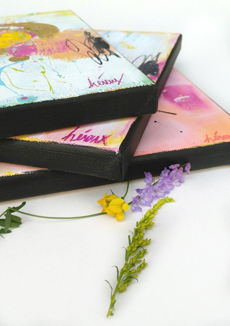 Vibrant pink art \u2022 small original artwork \u2022 small bold abstract painting on canvas \u2022 Title AN AWAKENING