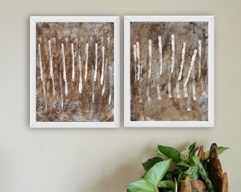 Primitive art, rustic abstract artwork, brown abstract painting, art set of 2, originals on paper, 8x10