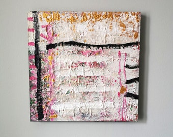 Textured art on wood, abstract wall art, modern decor, pink artwork, 12x12 wood panel