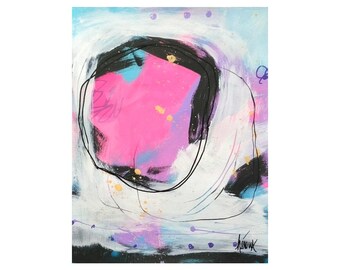 Contemporary art • Bold abstract painting • Original art on paper • Pink wall art