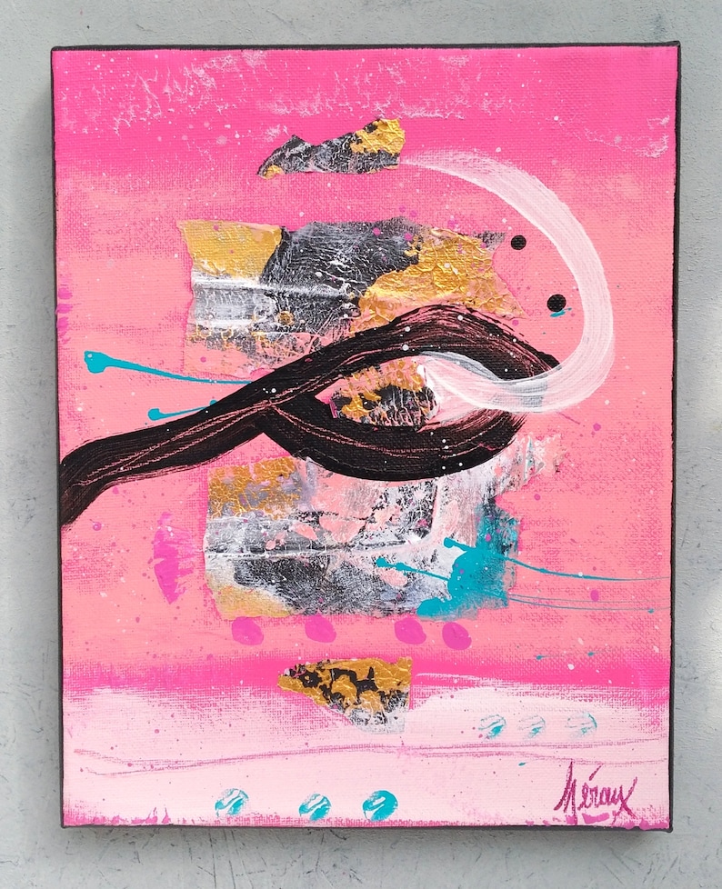 Vibrant pink art \u2022 small original artwork \u2022 small bold abstract painting on canvas \u2022 Title AN AWAKENING