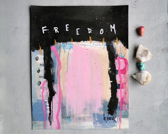 Freedom, art on paper, abstract painting, original abstract wall art, expressionism, original 11x14 inch