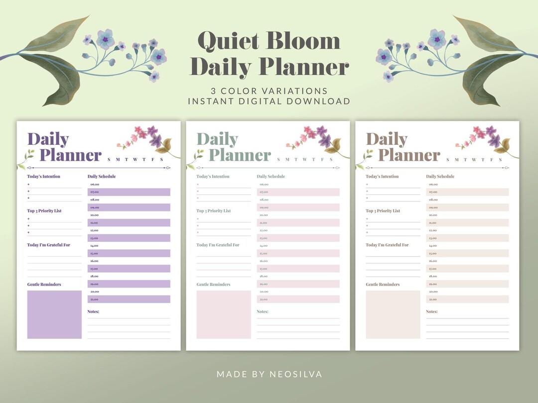 Floral Daily Planner Printable | Romantic PDF Planner With Intention ...