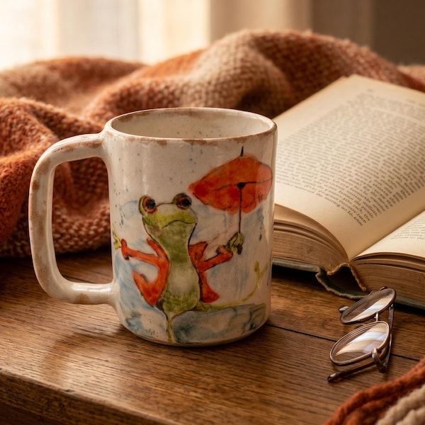 Tazza dipinta a mano, tazza da caffè in ceramica, tazza con motivi naturalistici, tazza in terracotta fatta a mano, regalo per amanti della natura, tazza rustica e artistica
