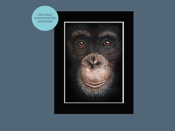 Original Chimpanzee Painting: Expressive Wildlife Animal Portrait (Print Available)