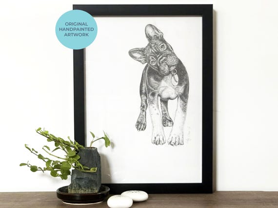 French Bulldog Puppy Drawing – Original Frenchie Illustration – Hand-Drawn Dog Art – A4 Unframed Animal Artwork