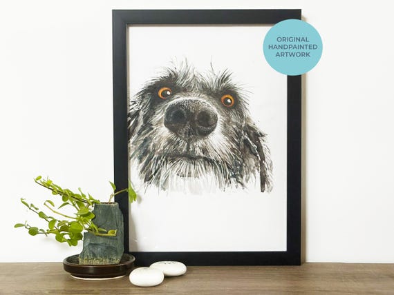Scruffy Dog Picture – Original Mixed Media Art – Hand-Painted Animal painting – A4 Unframed Wall Art