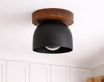 Modern Wood Flush Mount – Handcrafted Minimalist Ceiling Light for Scandinavian Kitchen, Farmhouse Entryway & Natural Decor