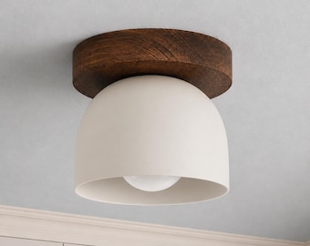 Modern Wood Flush Mount – Handcrafted Minimalist Ceiling Light for Scandinavian Kitchen, Farmhouse Entryway & Natural Decor