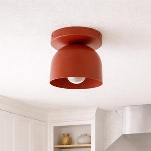 Modern mattröd infälld lampa • Handgjord minimalistisk taklampa med skålform • Industriell samtida dekorationslampa för hall och sovrum