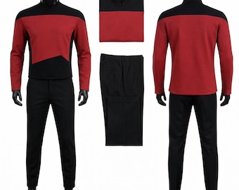 Disfraz de cosplay de Star Trek / Conjunto de uniforme rojo de la Flota Estelar / Túnica y pantalones de mando hechos a mano a medida