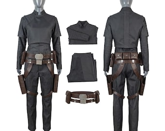 Traje de vuelo mandaloriano de Sabine Wren / Disfraz de cosplay de rebelde de Star Wars / Conjunto de traje interior de armadura gris para mujer y cinturón de cuero.