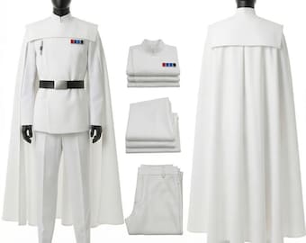 Disfraz blanco de oficial imperial para hombre / Uniforme inspirado en el Gran Almirante con capa para Comic Con y Halloween.