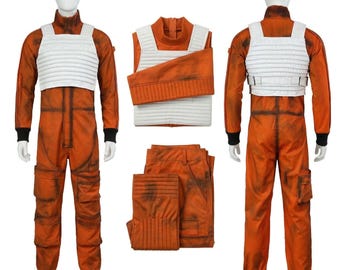 X-Wing piloot-cosplaykostuum | Rebel Alliance vliegpak met wit vlokvest | Oranje jumpsuit